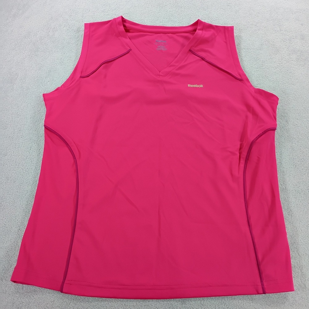 Reebok Womens PlayDry Tank Top Pink Large V-Neck Sleeveless Activewear